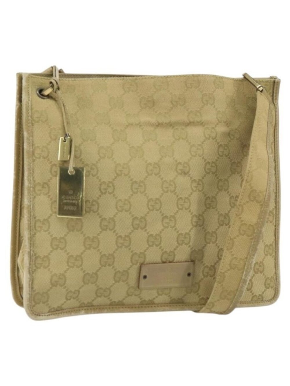 Authentic GUCCI GG Canvas Shoulder Bag Beige Gold 91762